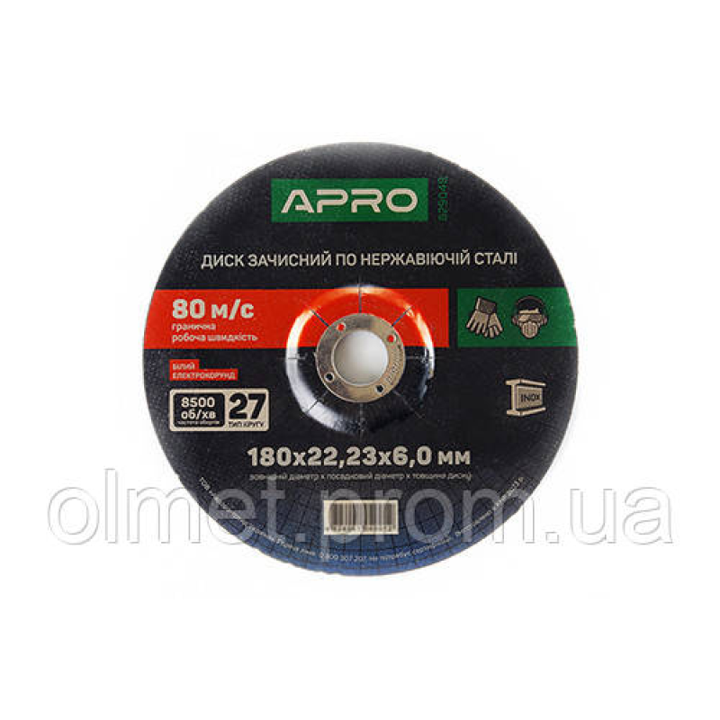 Диск зачисний за неіржавкою сталі (INOX) 180х6.0х22.2 мм (5 шт.) APRO Диск зачисний за неіржавкою сталі (INOX) 180х6.0х22.2 мм (5 шт.) APRO