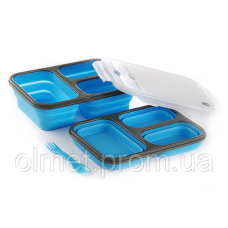 Ланчбокс складаний із кришкою-засувкою й блакитною ловильницею 350 мл/350 мл/650 мл СИЛА