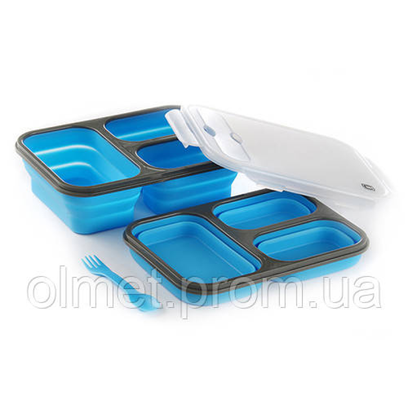 Ланчбокс складаний із кришкою-засувкою й блакитною ловильницею 350 мл/350 мл/650 мл СИЛА Ланчбокс складаний із кришкою-засувкою й блакитною ловильницею 350 мл/350 мл/650 мл СИЛА