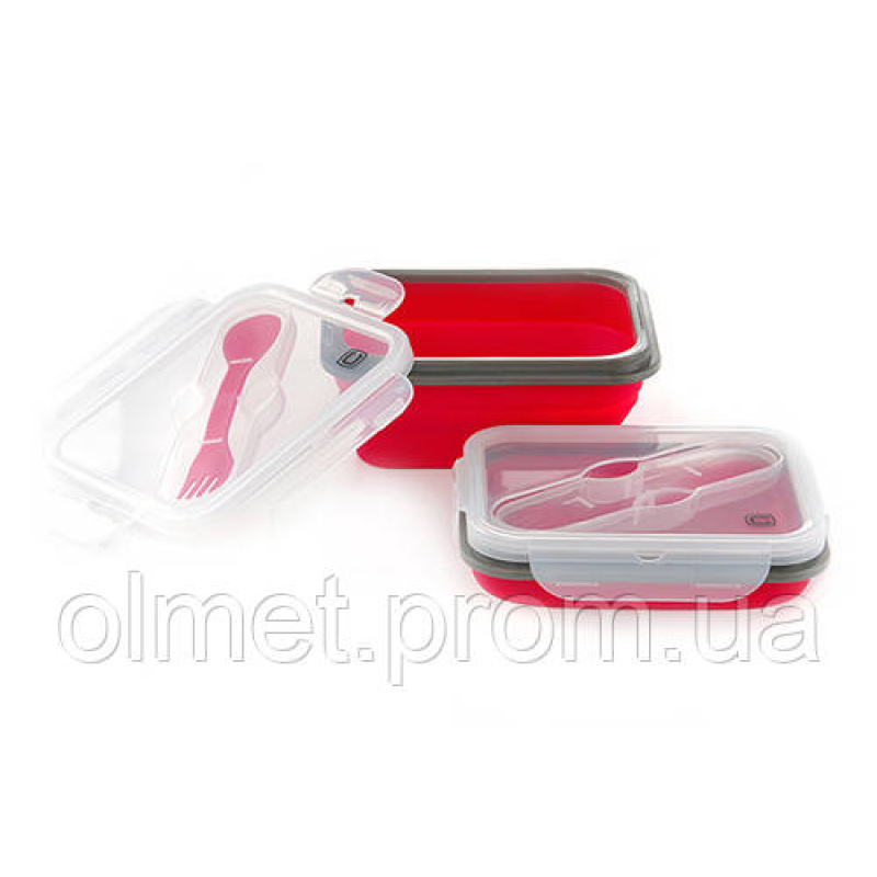 Ланчбокс складаний із кришкою-засувкою і ловлям червоний 600 мл СИЛА Ланчбокс складаний із кришкою-засувкою і ловлям червоний 600 мл СИЛА
