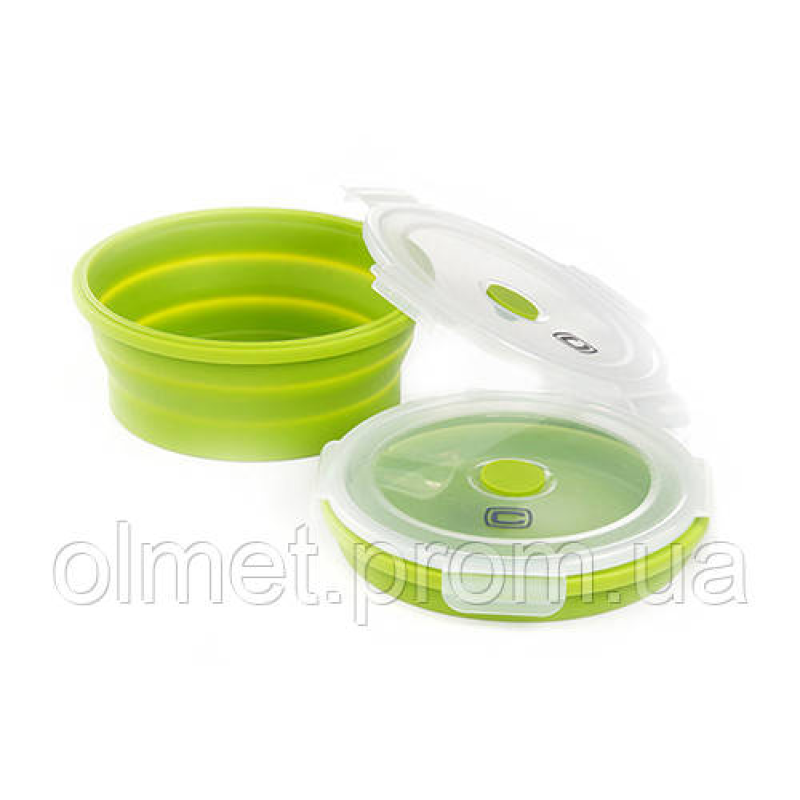 Ланчбокс складаний із кришкою-засувкою круглий зелений 900 мл СІЛА Ланчбокс складаний із кришкою-засувкою круглий зелений 900 мл СІЛА