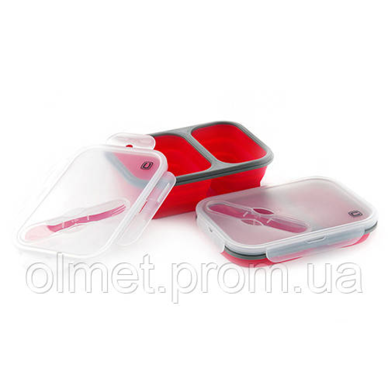 Ланчбокс складаний із кришкою-засувкою і ловлям червоний 400 мл/650 мл СІЛА