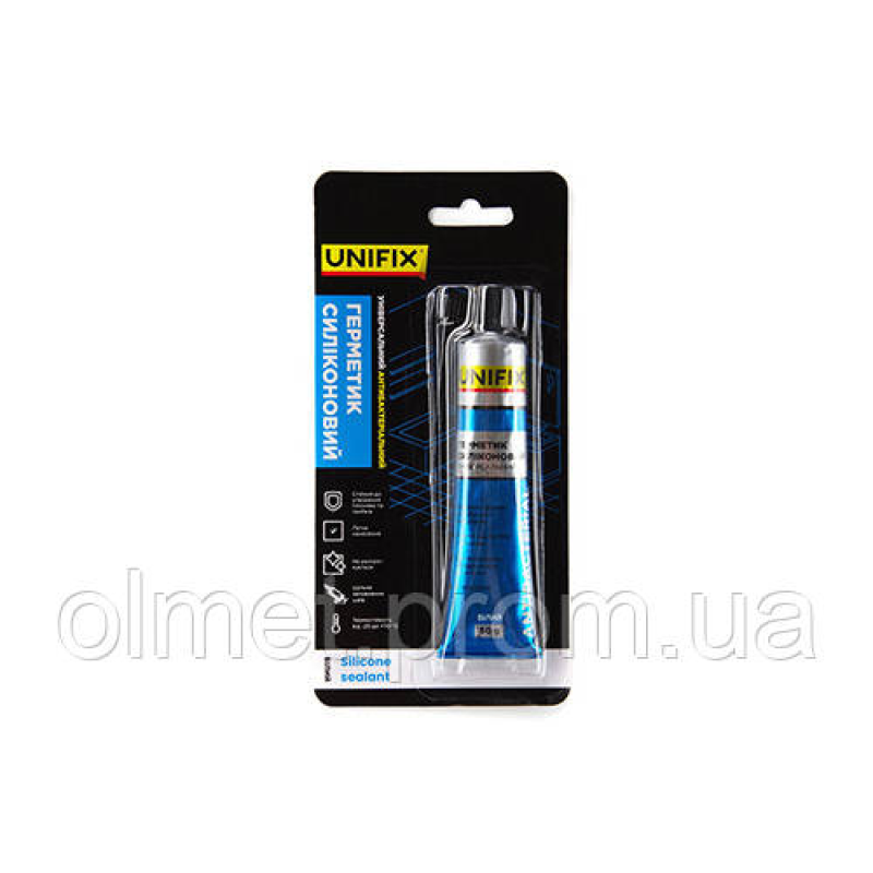 Герметик силіконовий антибактеріальний (білий) тюбик 50 мл UNIFIX Герметик силіконовий антибактеріальний (білий) тюбик 50 мл UNIFIX
