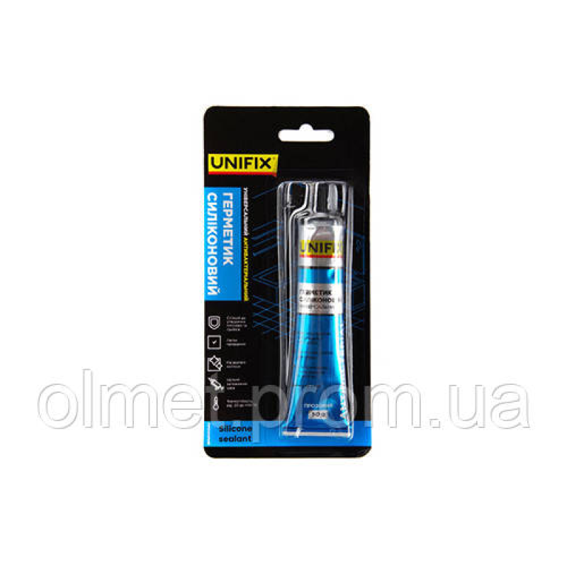 Герметик силіконовий універсальний антибактеріальний (прозорий) тюбик 50 мл UNIFIX Герметик силіконовий універсальний антибактеріальний (прозорий) тюбик 50 мл UNIFIX