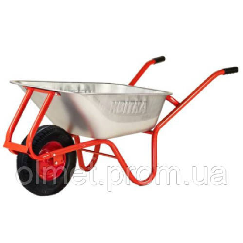 Тачка F1 оцинк 100 л червона рама 0,8 мм пневмо колесо, КВІТОК PRO