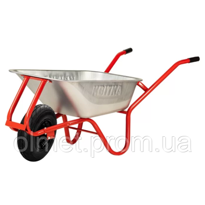 Тачка F1 оцинк 100 л червона рама 0,8 мм поліуретанове колесо, КВІТОК PRO