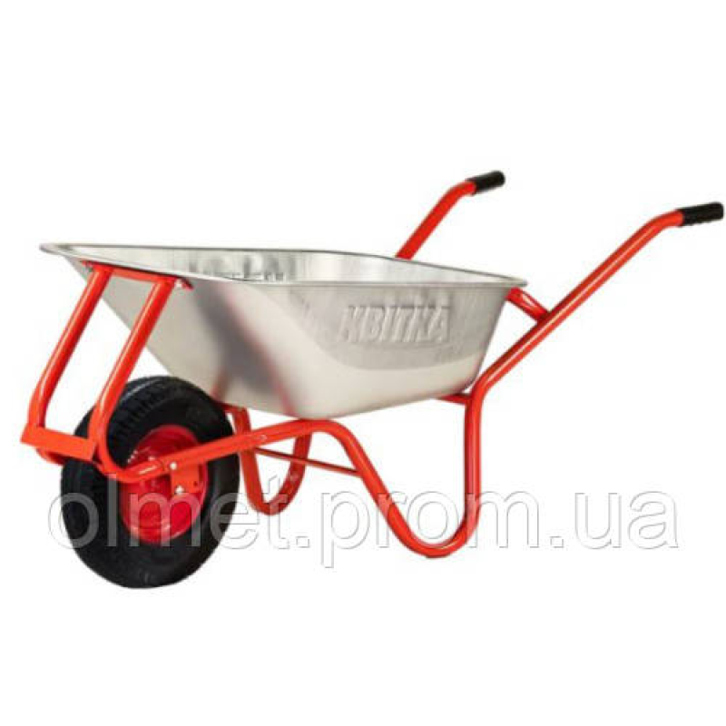 Тачка F1 оцинк 90 л червона рама 1,0 мм пневмо колесо, ЦВЕТОК PRO