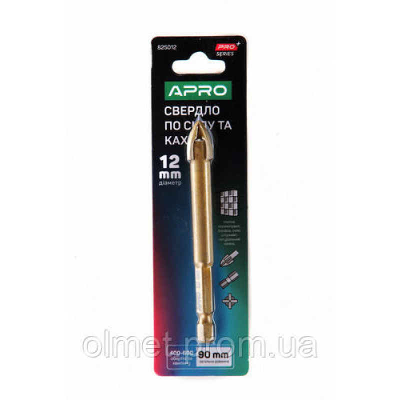 Свердло для скла та кахлю 4 грані HEX 12 мм PRO APRO
