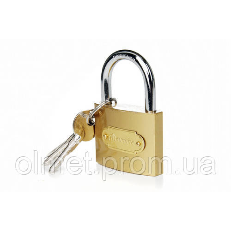 Замок навісний жовтий — (30x28x13мм), хрещатий ключ AURORA
