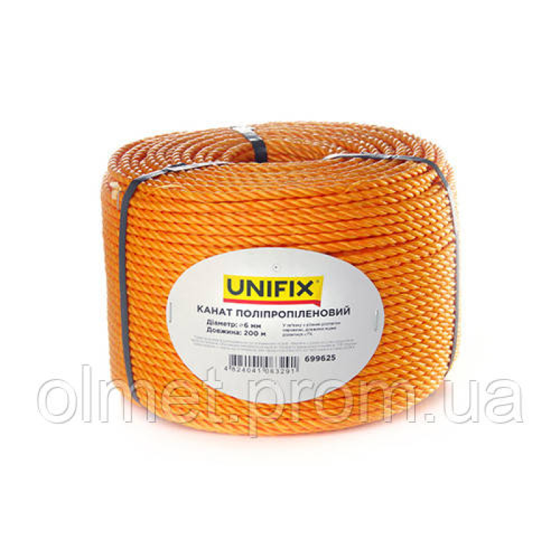 Канат поліпропіленовий 6 мм 200 м UNIFIX