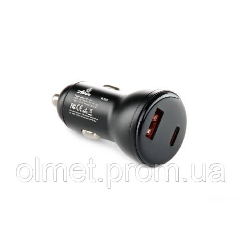 Автомобільний зарядний пристрій USB/Tipe-C (12/24 V — 5 V 3 A) чорний 12 Atelie Автомобільний зарядний пристрій USB/Tipe-C (12/24 V — 5 V 3 A) чорний 12 Atelie