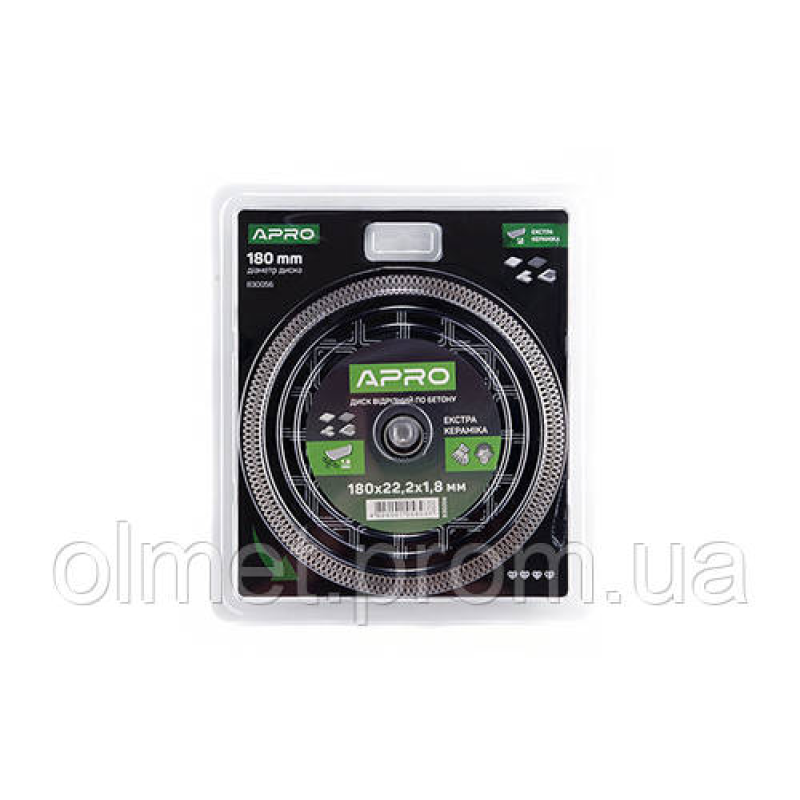 Диск відрізний для бетону Кераміка Екстра 180х1.8х22.22 мм 22-24% APRO Диск відрізний для бетону Кераміка Екстра 180х1.8х22.22 мм 22-24% APRO