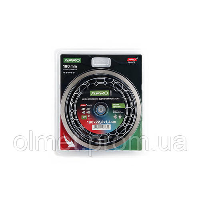 Диск алмазний для бетону Кераміка Ультра 180х1.4х22.22мм 22-24% APRO PRO Диск алмазний для бетону Кераміка Ультра 180х1.4х22.22мм 22-24% APRO PRO