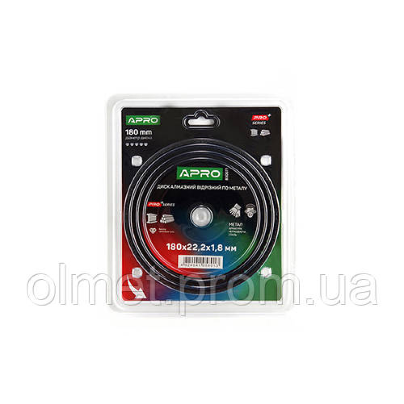 Диск алмазний для металу 180х1.8х22.2 мм APRO PRO Диск алмазний для металу 180х1.8х22.2 мм APRO PRO