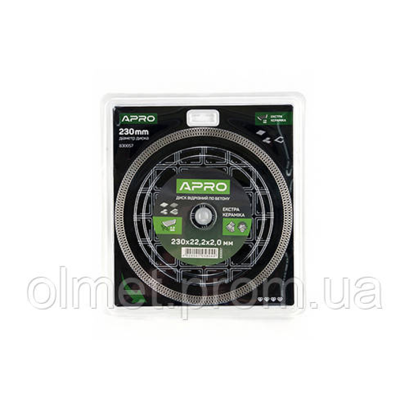 Диск відрізний для бетону Кераміка Екстра 230х2.0х22.22 мм 22-24% APRO Диск відрізний для бетону Кераміка Екстра 230х2.0х22.22 мм 22-24% APRO