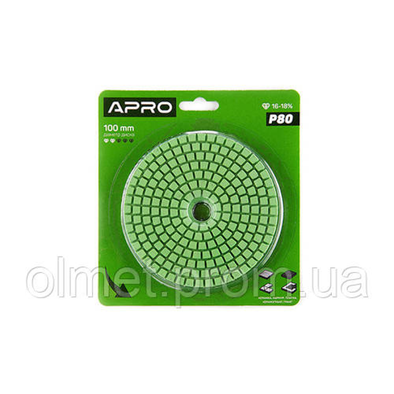 Круг алмазний шліфувальний на липучці 100 мм Р30 APRO Круг алмазний шліфувальний на липучці 100 мм Р30 APRO