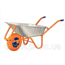 Тачка F1 90 л оцинк корито Standart 0,6 мм рама оранж, поліуретанове колесо BLUETOOLS