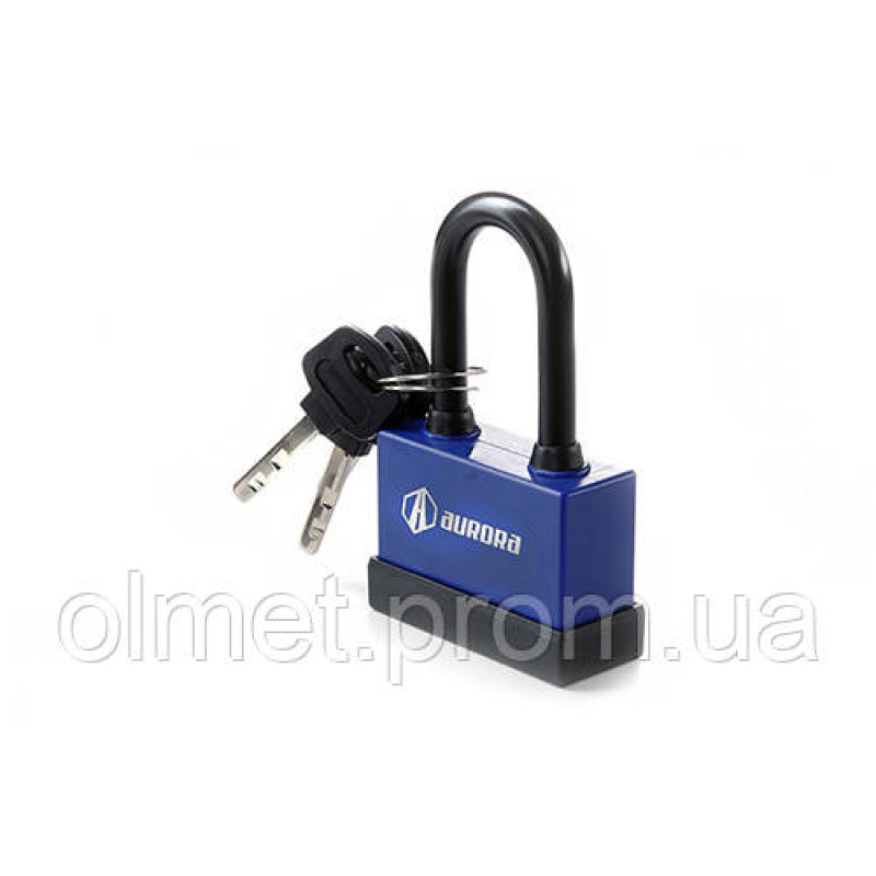 Замок навісний прогумований (вологостійкий) довга дужка 52x42x22 мм дисковий (фінський) ключ AURORA