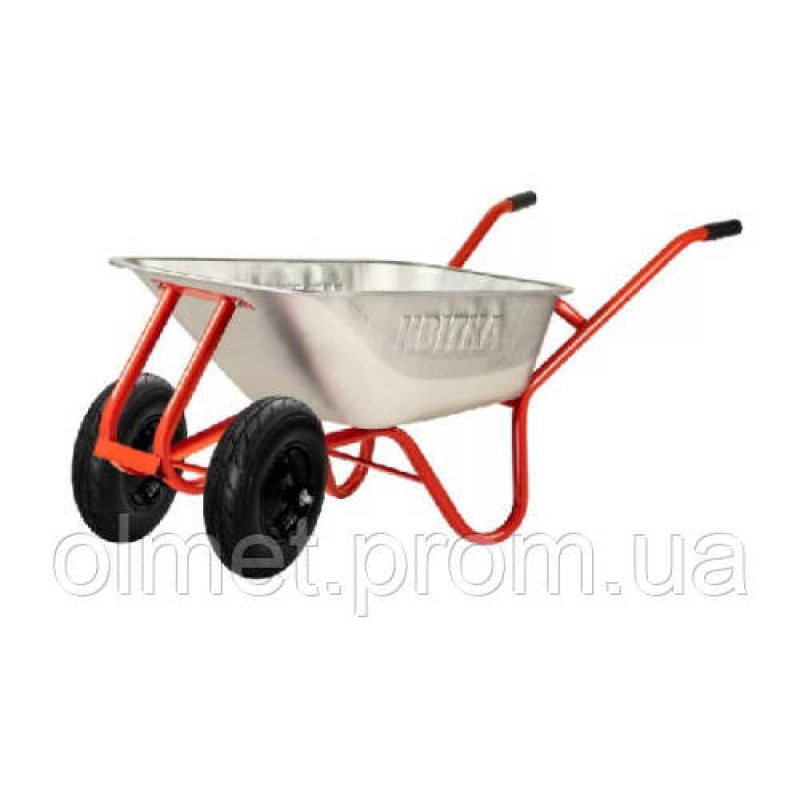 Тачка двоколісна F1 100 л оцинк корито Expert 0,8 мм червона рама, поліуретанове колесо ЦВІТОК PRO