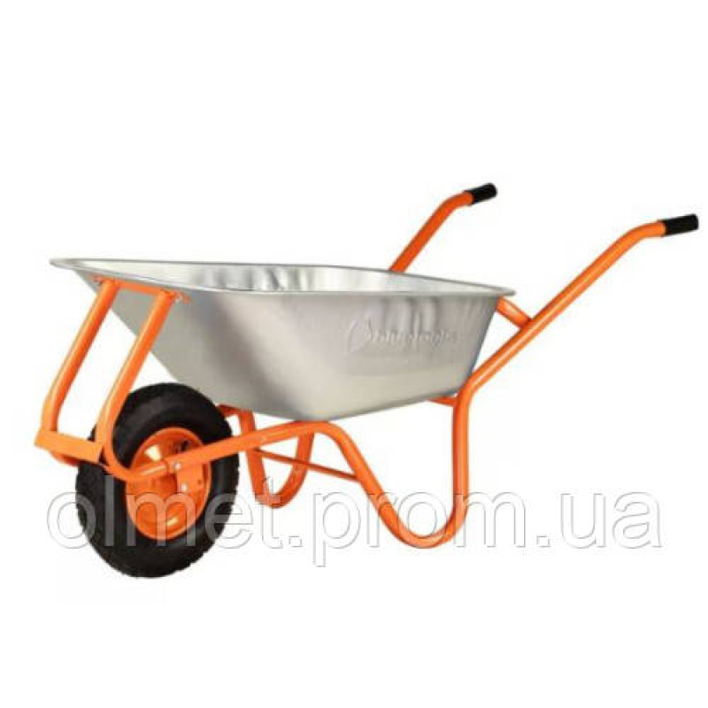 Тачка F1 90 л оцинк корито Standart 0,6 мм рама оранж, повітряне колесо BLUETOOLS Тачка F1 90 л оцинк корито Standart 0,6 мм рама оранж, повітряне колесо BLUETOOLS