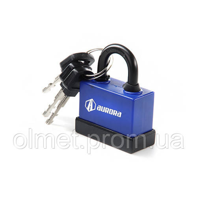 Замок навісний прогумований (вологостійкий) 52x42x22мм дисковий (фінський) ключ пластик AURORA