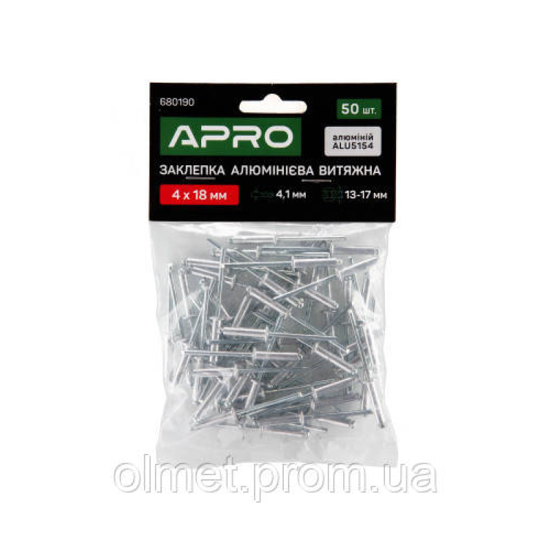 Заклепка алюмінієва витяжна 4х6мм 50 шт. APRO