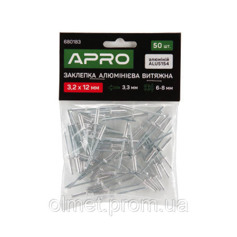 Заклепка алюмінієва витяжна 3.2х6мм 50 шт. APRO