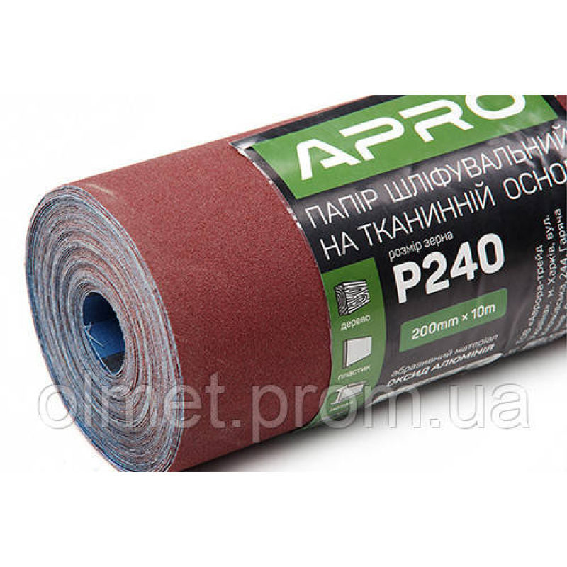 Папір шліфувальний P240 рулон 200 мм*10 м (тканинна основа) APRO
