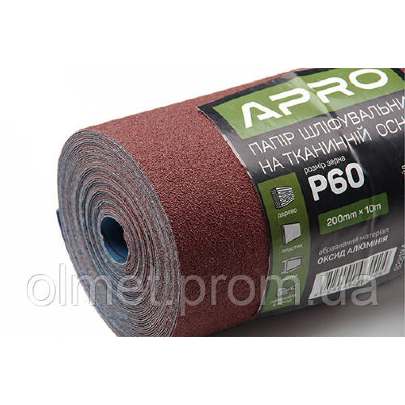 Папір шліфувальний P60 рулон 200 мм*10 м (тканинна основа) APRO