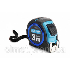 Рулетка магнітна гумова автостоп, подвійний зачіп 3 мх19 мм APRO