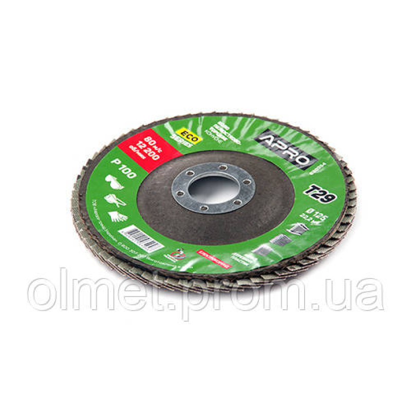 Круг пелюстково-торцевий Р100 конус 125 мм (Т29) (КПТ) APRO Круг пелюстково-торцевий Р100 конус 125 мм (Т29) (КПТ) APRO