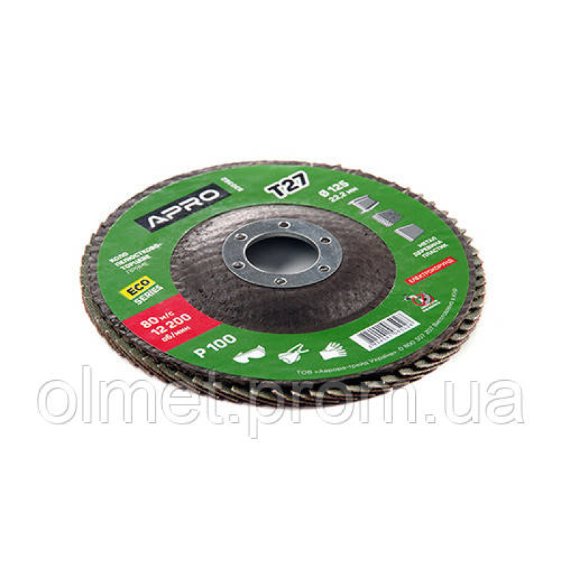 Круг пелюстково-торцевий Р100 конус 125 мм (Т27) (КПТ) APRO Круг пелюстково-торцевий Р100 конус 125 мм (Т27) (КПТ) APRO