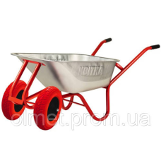 Тачка двоколісна F1 100 л оцинк корито Expert 0,8 мм, червона рама, червоне поліуретанове колесо ЦВІТОК PRO