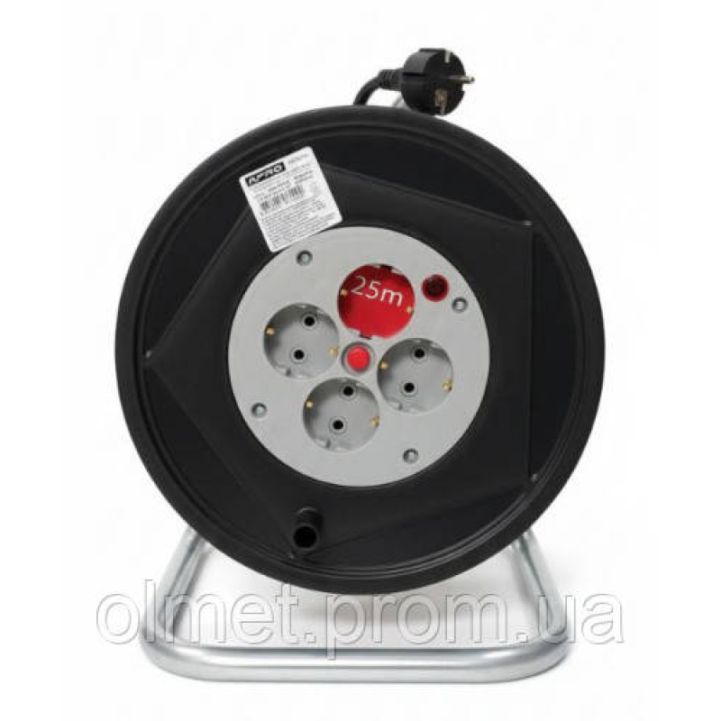 Подовжувач на котушці з заземленням та запобіжником 3х1,0кв.мм 25м APRO Подовжувач на котушці з заземленням та запобіжником 3х1,0кв.мм 25м APRO