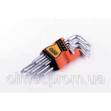 Набір торцевих ключів Torx T10, T15, T20, T25, T27, T30, T40, T45, T50 коротких CrV (9 шт.) СИЛА